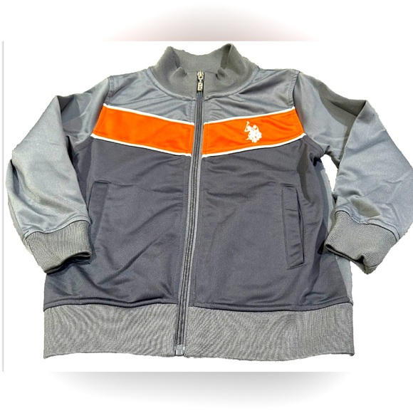 Y2K Jacket US POLO ASSN Youth Size 4 Gray Orange Zippered Unisex Track Jacket - Picture 1 of 8